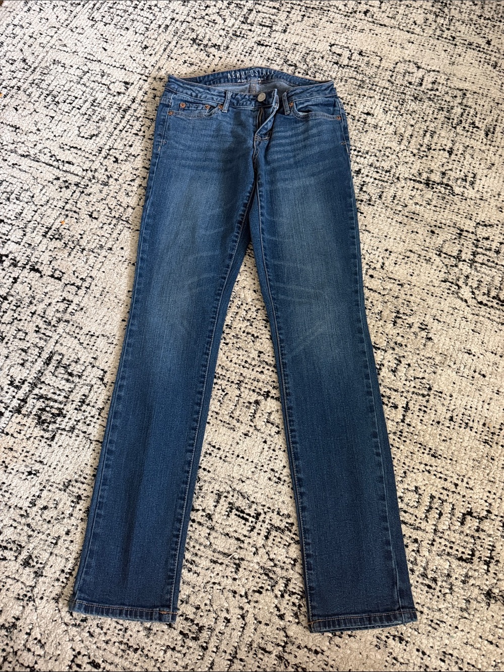 Aeropostale Women's Straight-Leg Jeans in Dark Blue Wash